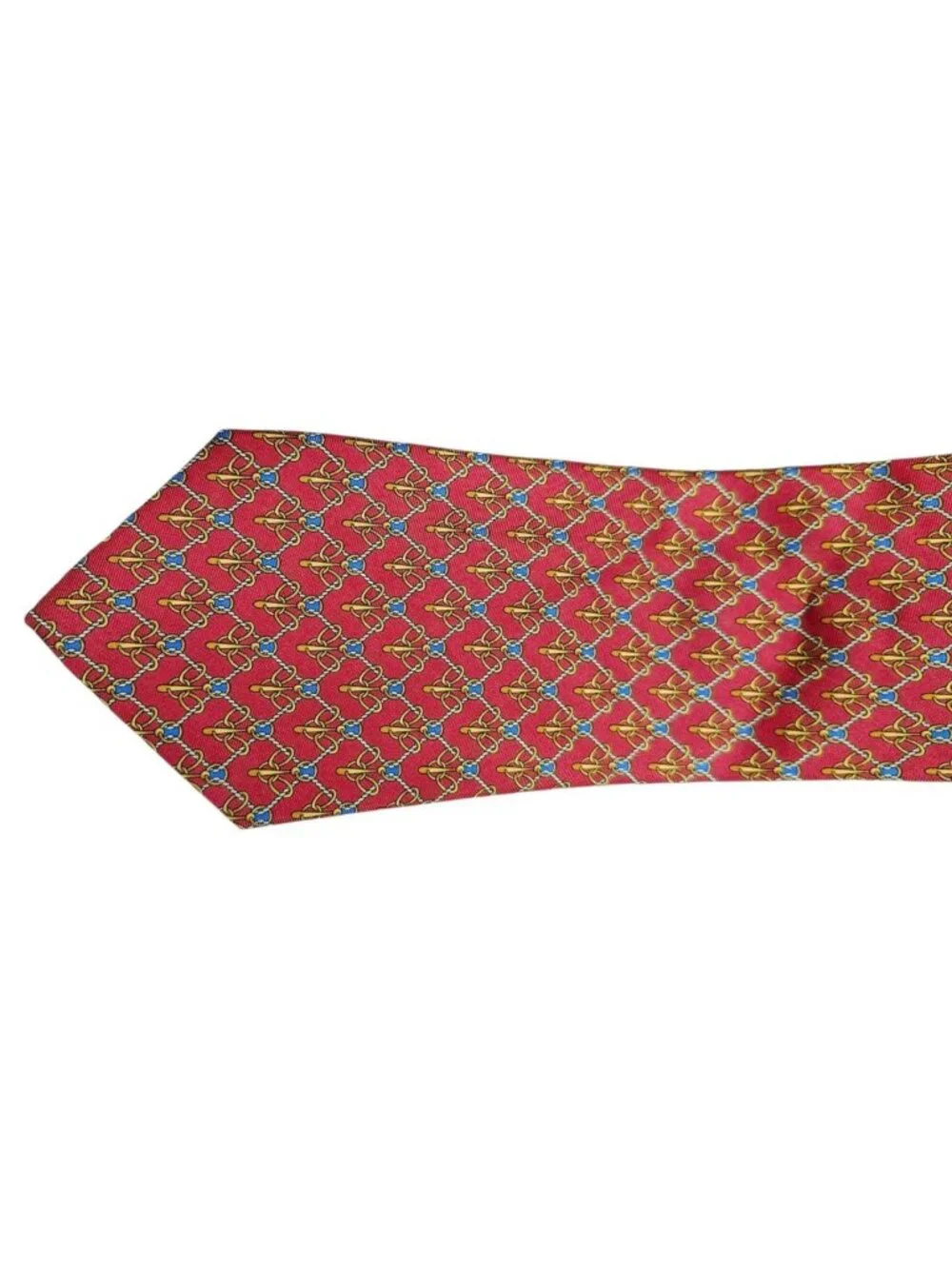 Vintage Burberrys of London 100% Silk Red Equestrian Rope Chain Print Tie